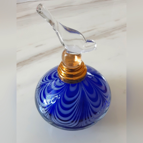 Murano Accessories - MURANO Art Glass Cobalt Blue White Perfume Bottle Clear Glass Bird Toppe…